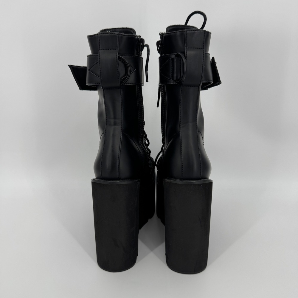 Current Mood Traitor Boots 7 Black Platform Wedge Goth Punk Combat Buckle - Picture 7 of 13